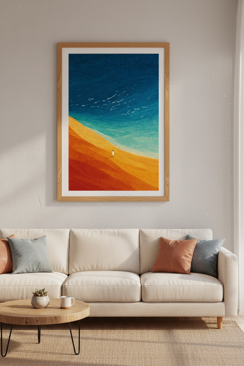 Minimalist Landscape Art | Vibrant Orange & Teal Poster, Modern Home Decor