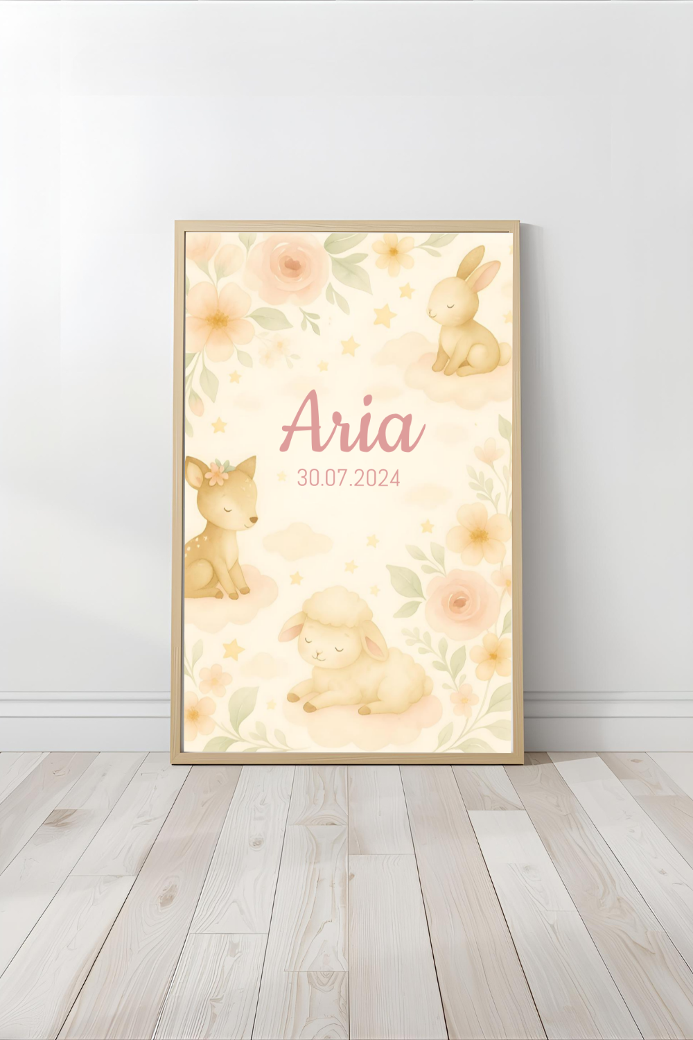 Personalised Woodland Baby Animal Nursery Print - Custom Name Poster