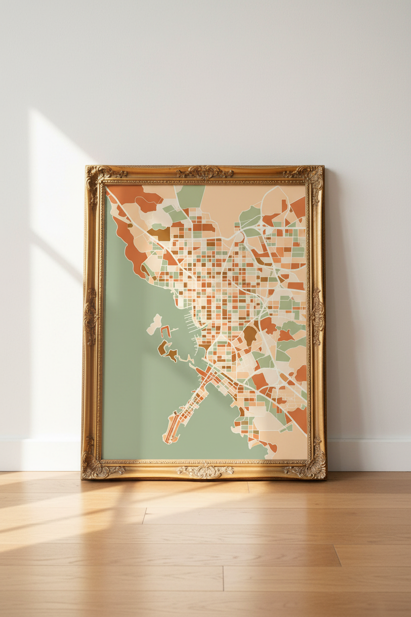 city map wall art | Abstract Peach & Sage Cityscape Decor