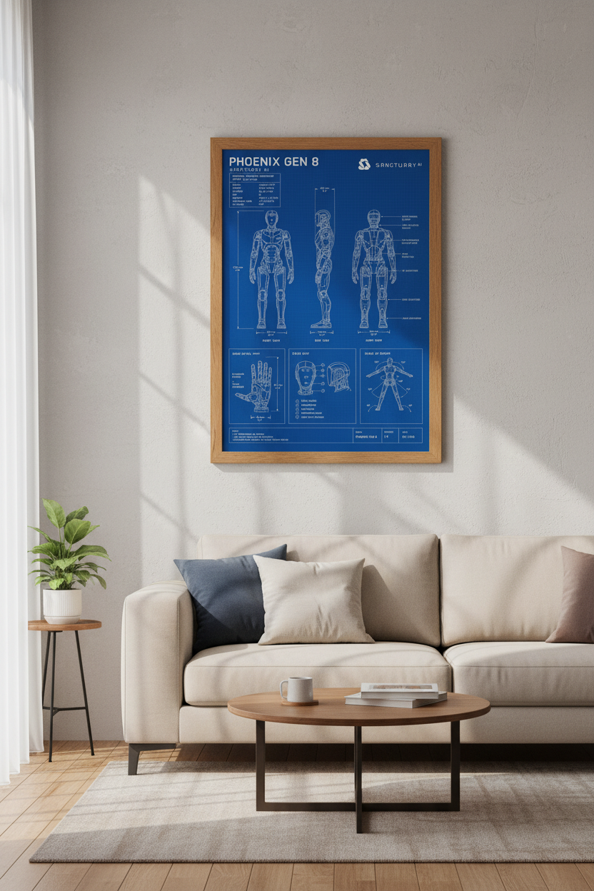 Phoenix Gen 8 Robot Blueprint Wall Art | AI Tech Poster | Engineering Decor