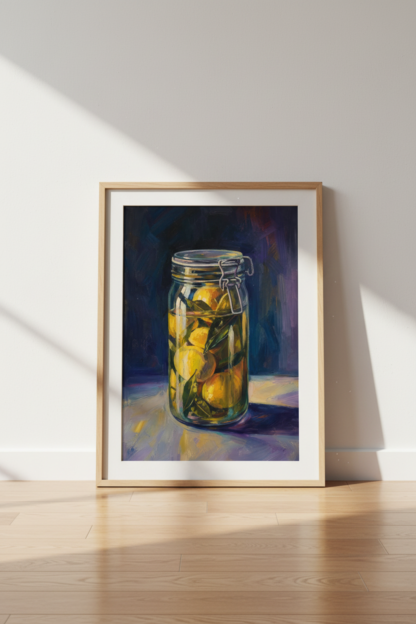 Lemon Oil Painting Print | Citrus Kitchen Wall Art | Moody Impressionist Poster