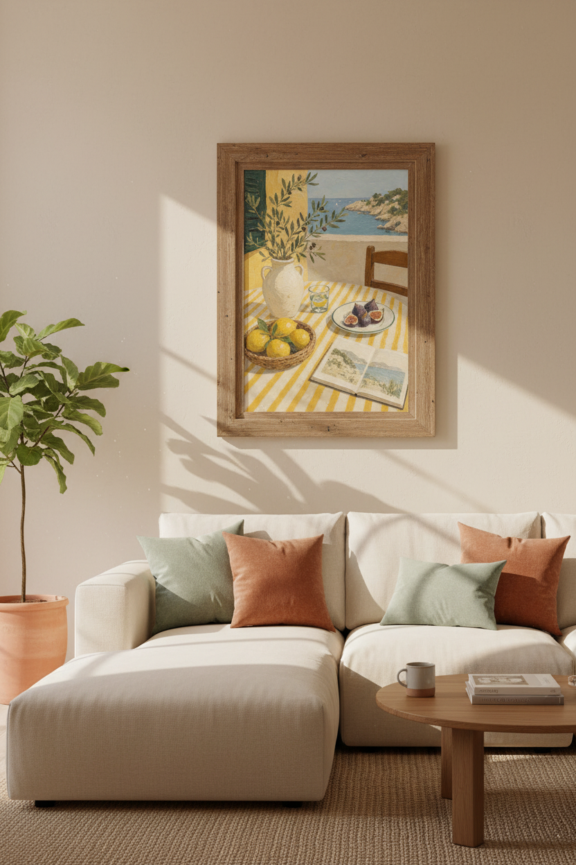 Mediterranean Still Life | Lemon & Fig Oil Painting, Coastal Kitchen Wall Art