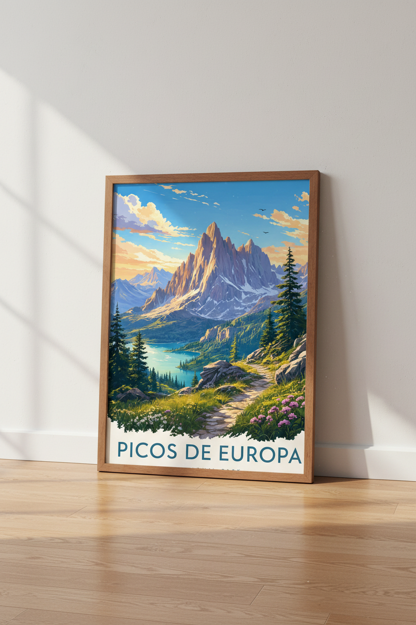 Picos de Europa Spain Travel Poster | Mountain Nature Wall Art | Vintage Aesthetic Print