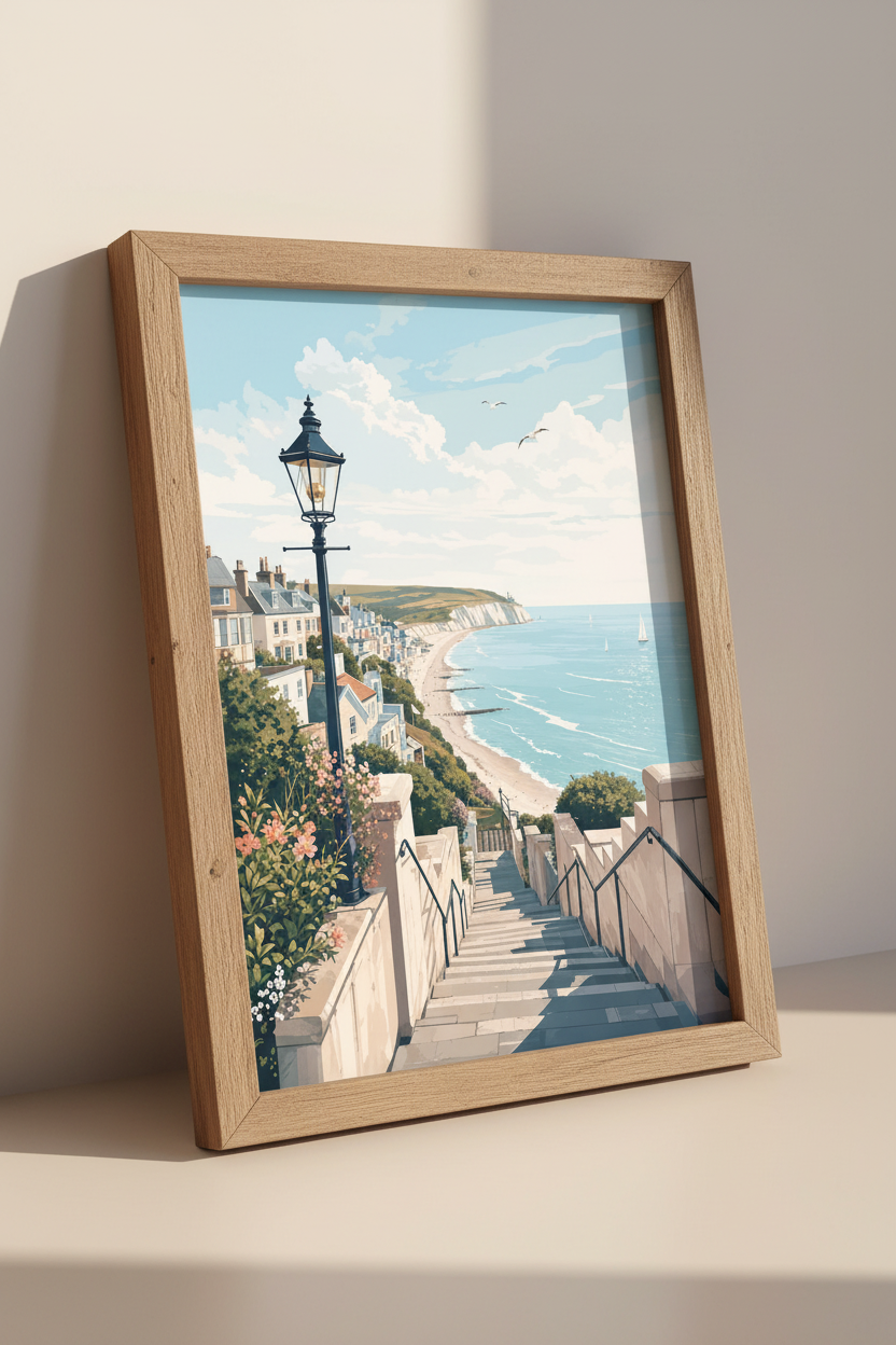 Coastal Town Wall Art Print | Seaside Village Decor | Pastel Beach Poster