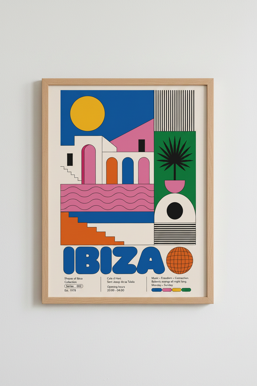 Ibiza Travel Poster | Geometric Bauhaus Wall Art, Modern Colorful Home Decor