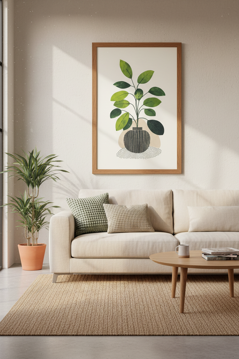 Boho Botanical Plant Wall Art Print | Green Modern Foliage, Living Room Decor