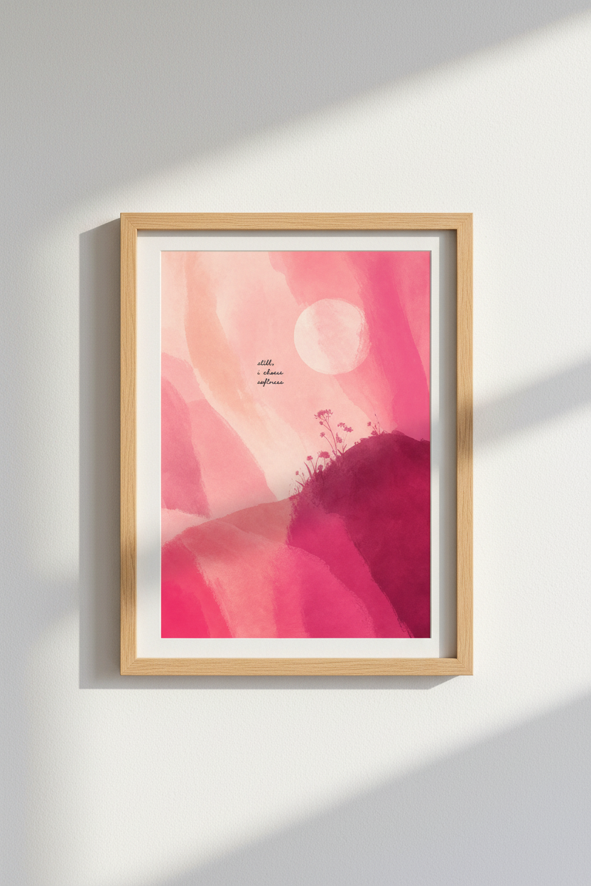 Pink Abstract Wall Art | Softness Quote Poster, Blush Pink Bedroom Decor