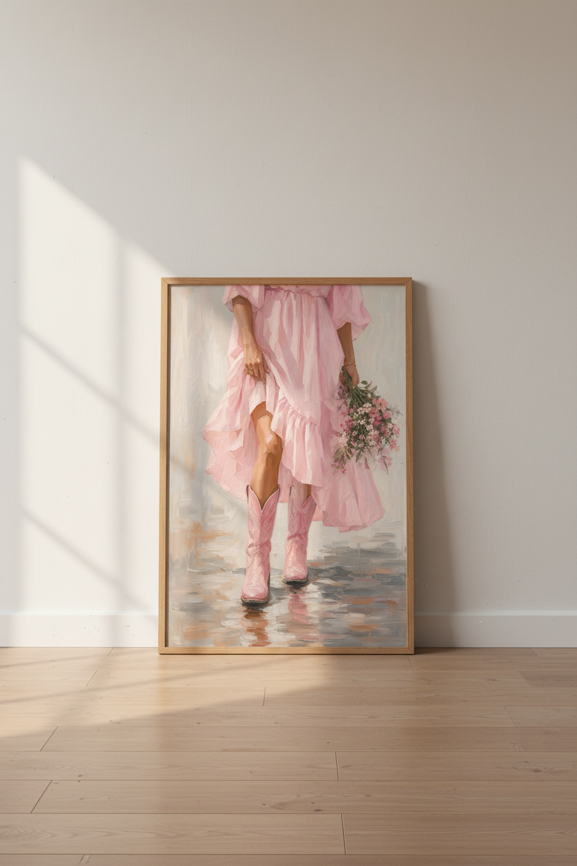 Coastal Cowgirl Wall Art Print | Pink Aesthetic Western Decor | Preppy Poster