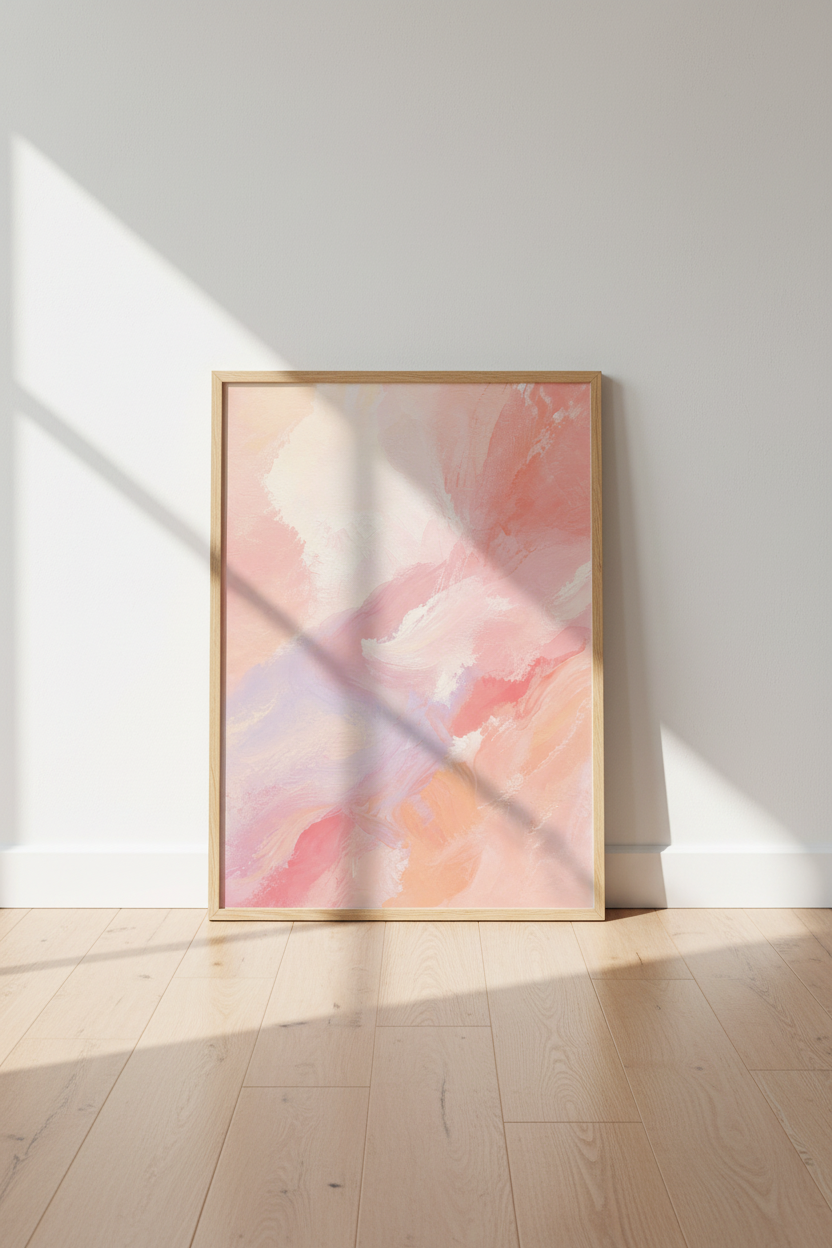 Pastel Abstract Art | Soft Peach & Lavender, Living Room Decor