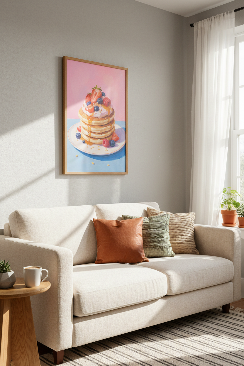 Dessert Food Art Print | Pancake Kitchen Decor | Pastel Pink Aesthetic Poster