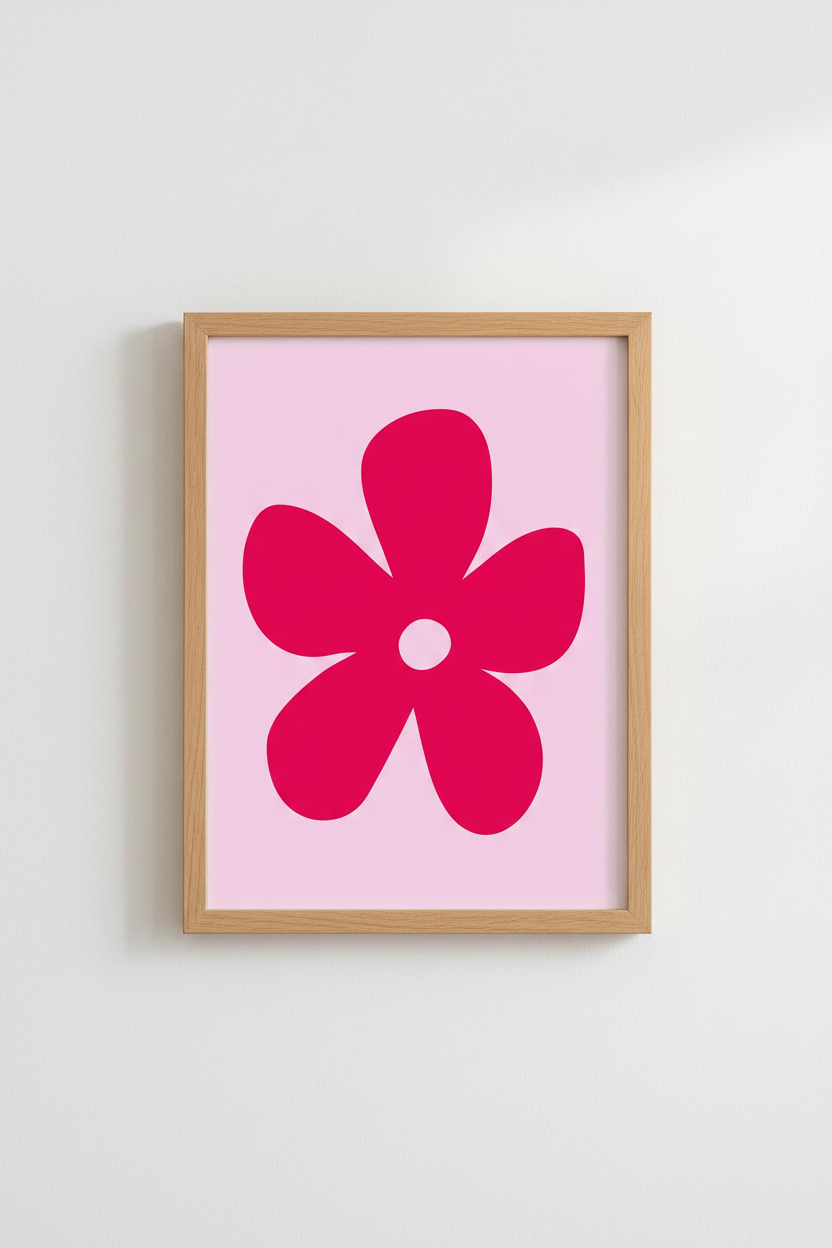 Pink Flower Wall Art Print | Retro Floral Poster | Danish Pastel Decor