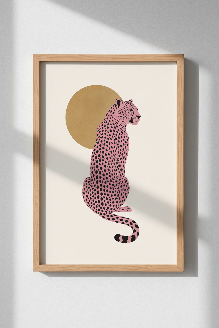 Pink Cheetah Wall Art Print | Boho Animal Decor | Minimalist Modern Poster