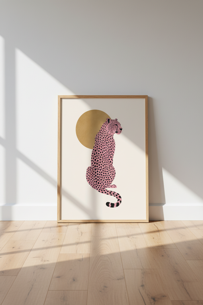 Pink Cheetah Wall Art Print | Boho Animal Decor | Minimalist Modern Poster