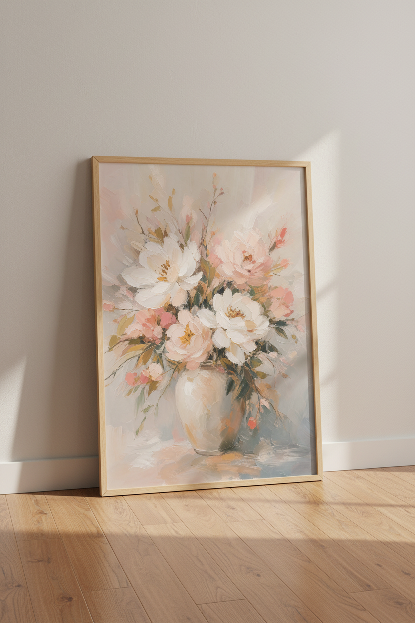 Pastel Floral Wall Art Print | Blush Pink Peony Poster | Romantic Bedroom Decor