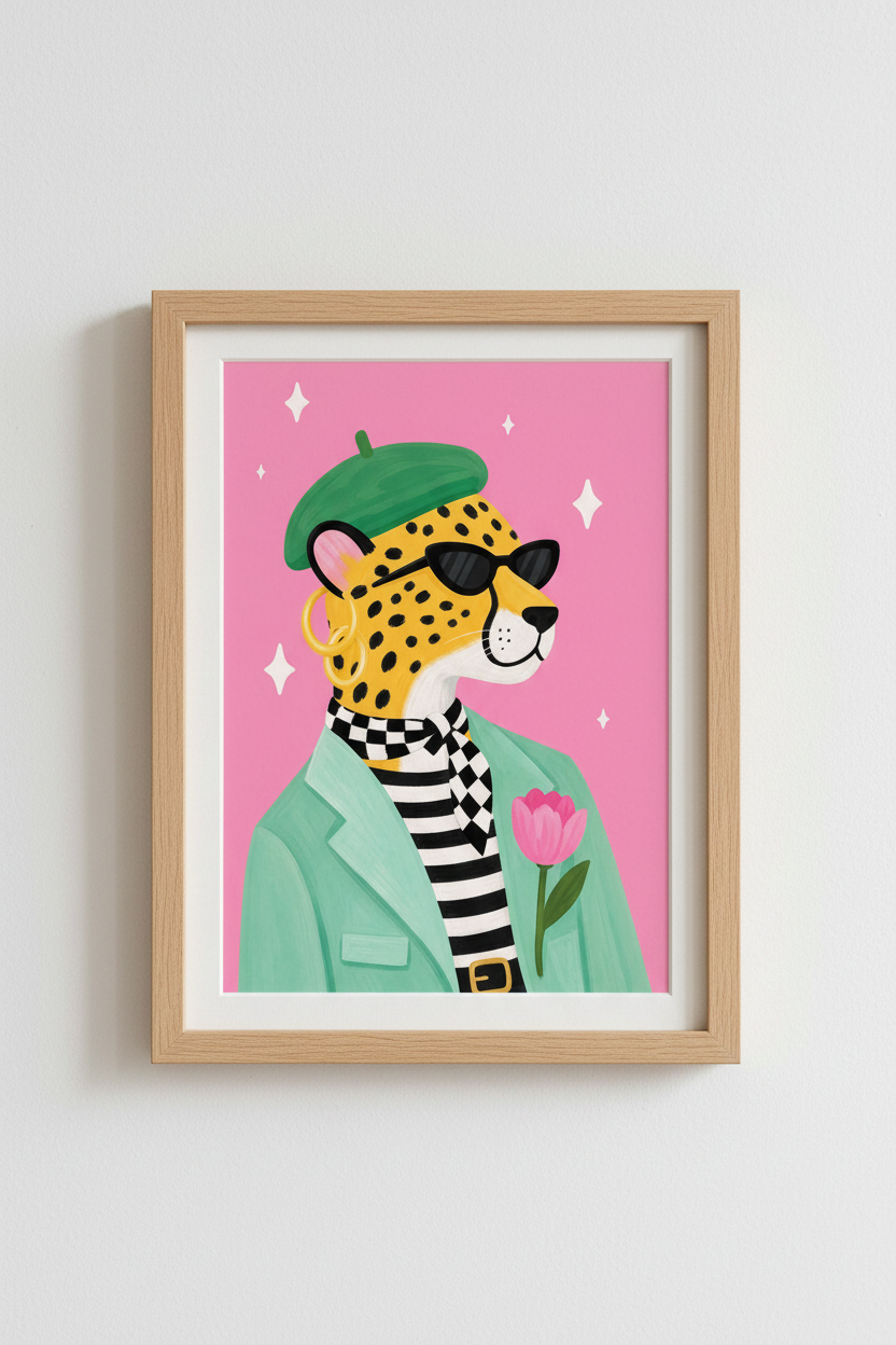 Eclectic Cheetah Wall Art Print | Funky Pink Maximalist Decor | Trendy Fashion Poster