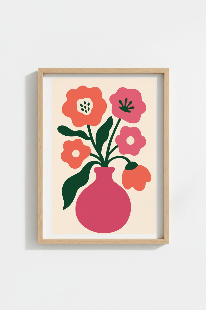 boho floral wall art | Living room decor vibe | Pink poster