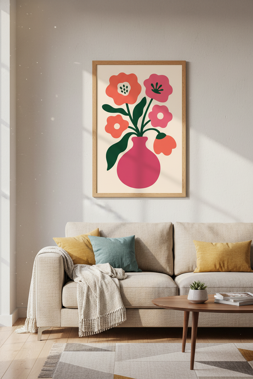 boho floral wall art | Living room decor vibe | Pink poster