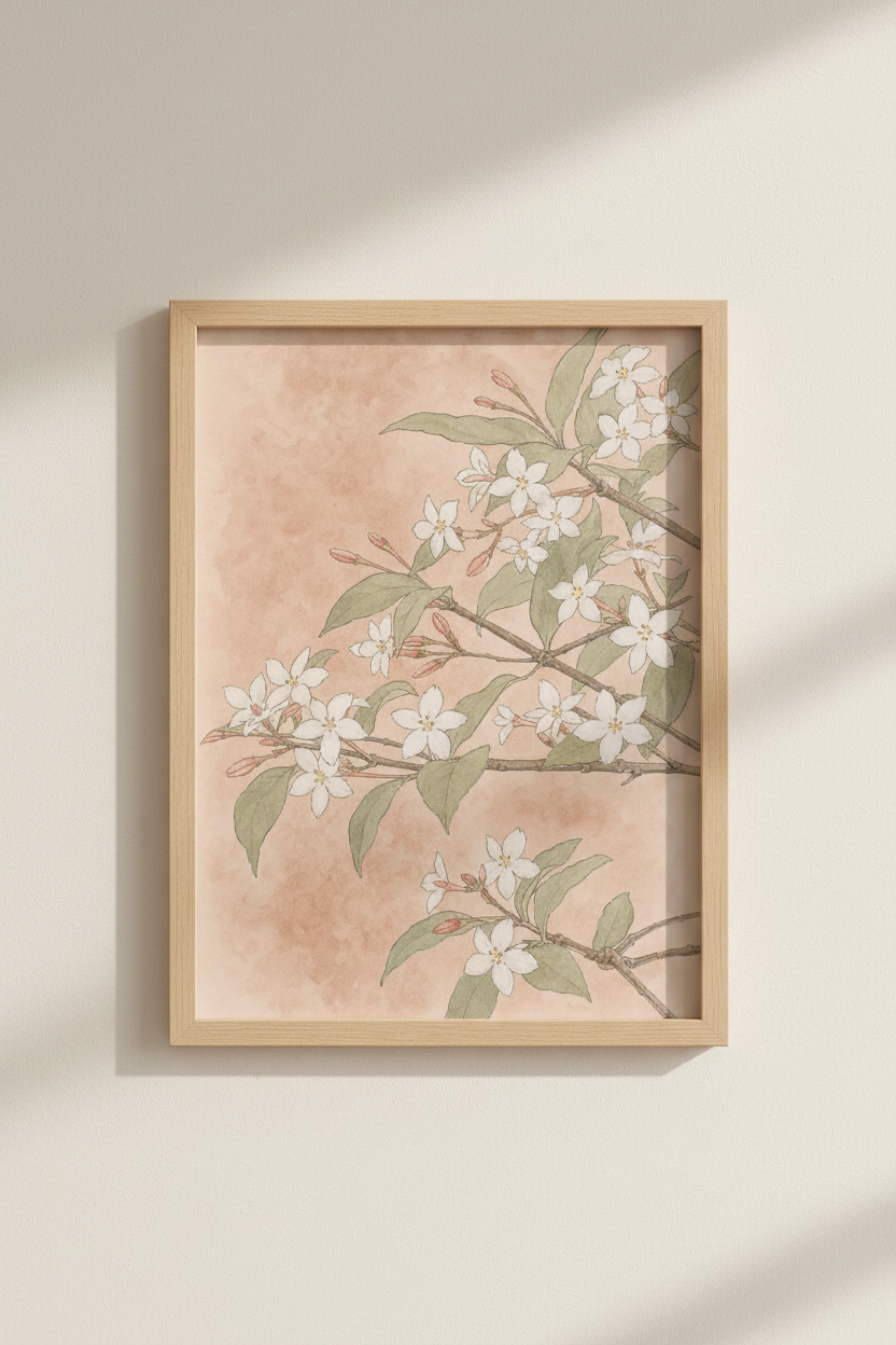 Botanical blossom Wall Art Print | Living Room Decor | Soft Peach Poster
