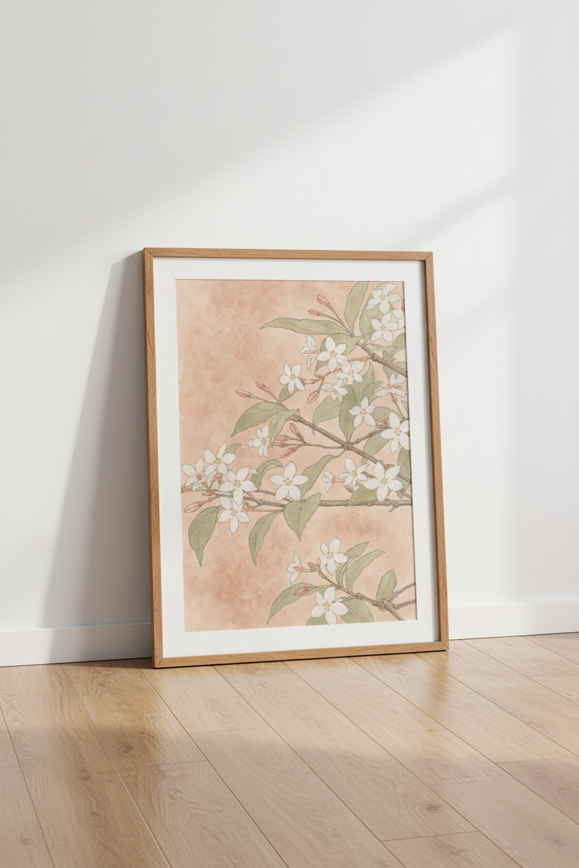 Botanical blossom Wall Art Print | Living Room Decor | Soft Peach Poster