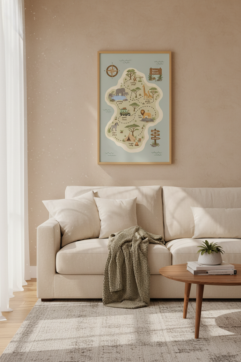 Safari Reserve Map Wall Art | Sage Green Nursery Decor | Jungle Adventure Poster
