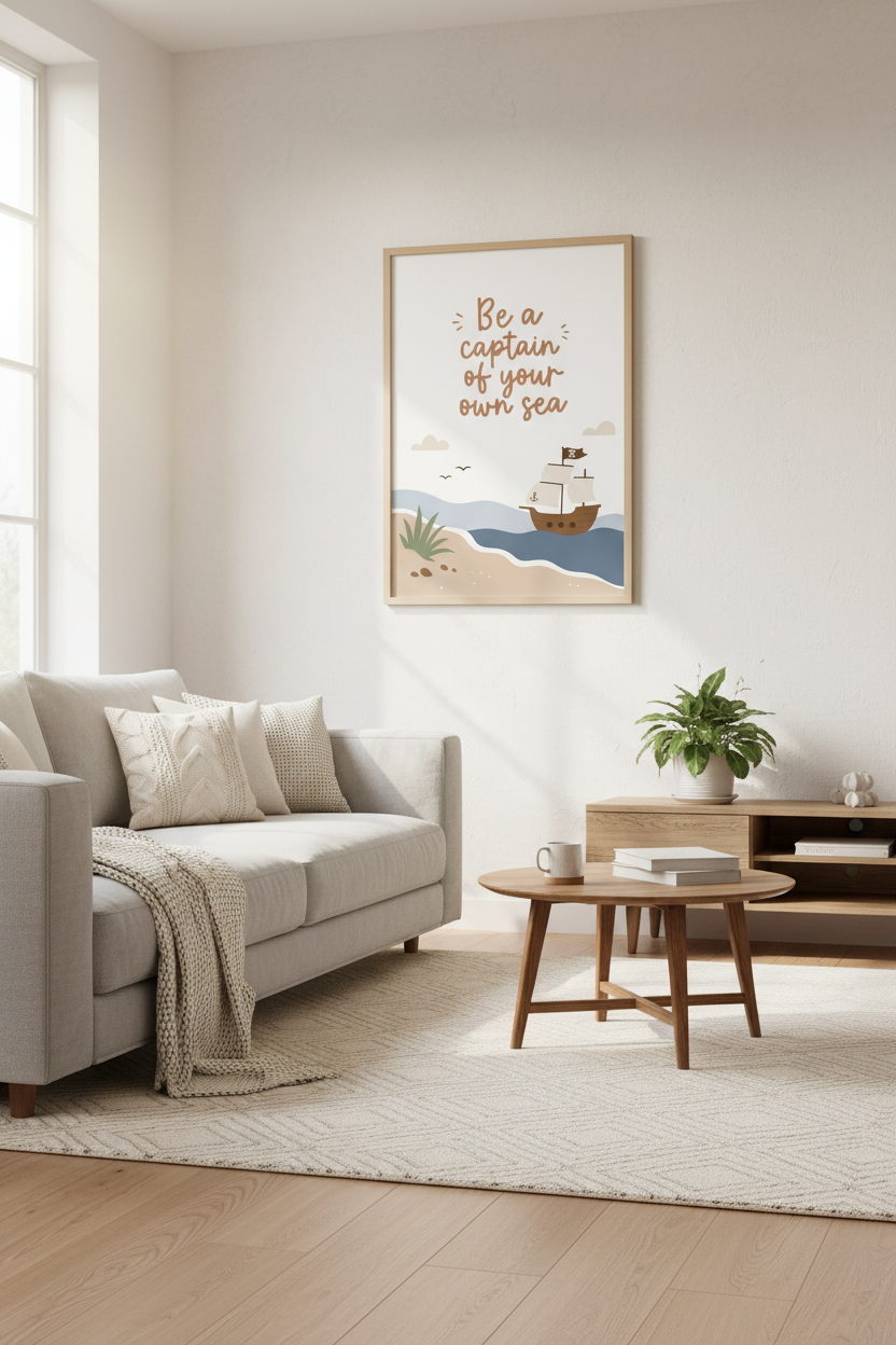 Pirate Ship Nursery Wall Art | Boho Nautical Decor, Be A Captain Quote Poster