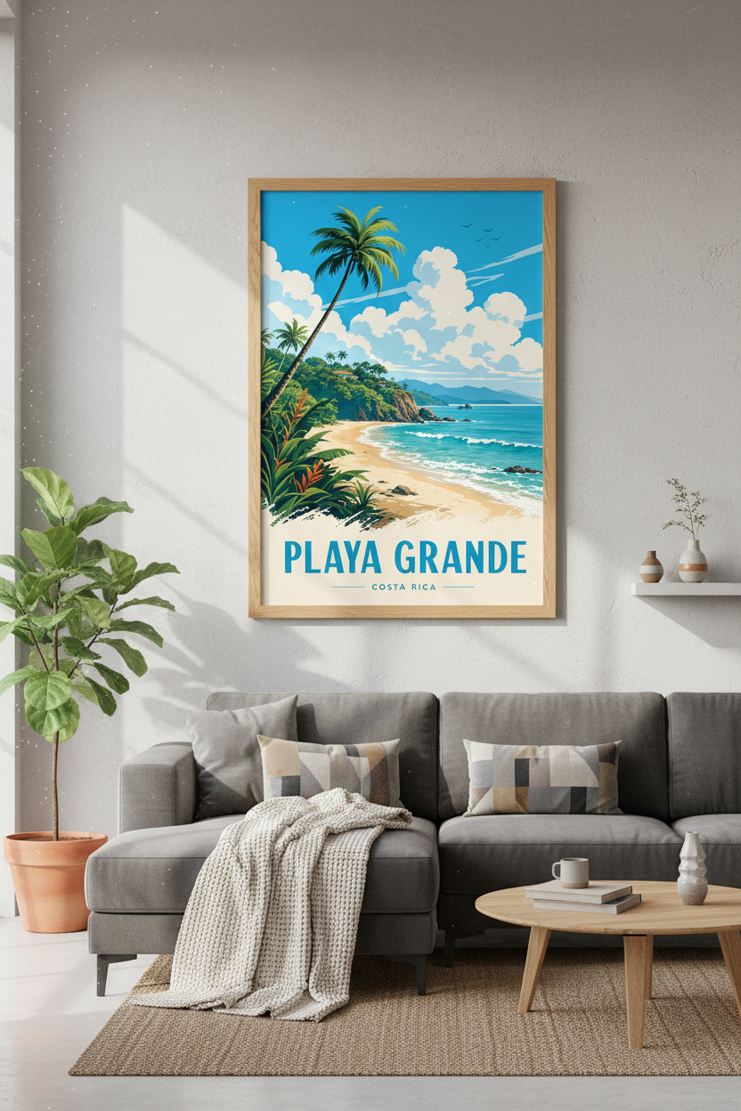 Playa Grande Costa Rica Travel Poster | Tropical Beach Wall Art | Coastal Decor