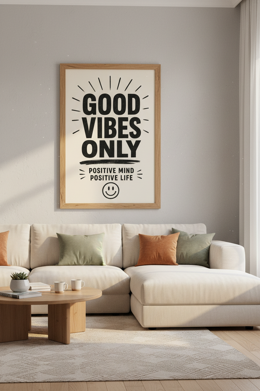 Good Vibes Only Wall Art Print | Office & Dorm Decor | Retro Positive Quote Poster