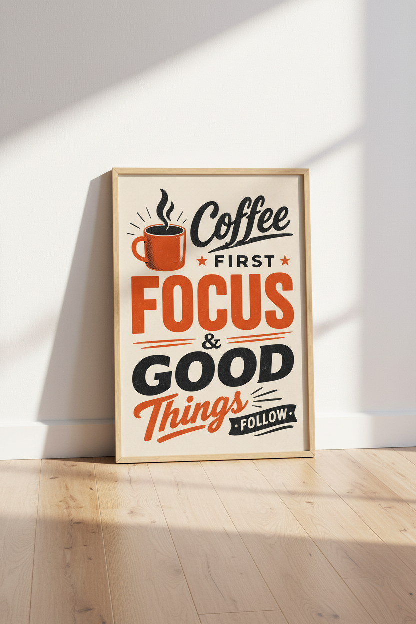 Coffee First Focus Wall Art Print | Kitchen Cafe Decor | Retro Motivational Poster