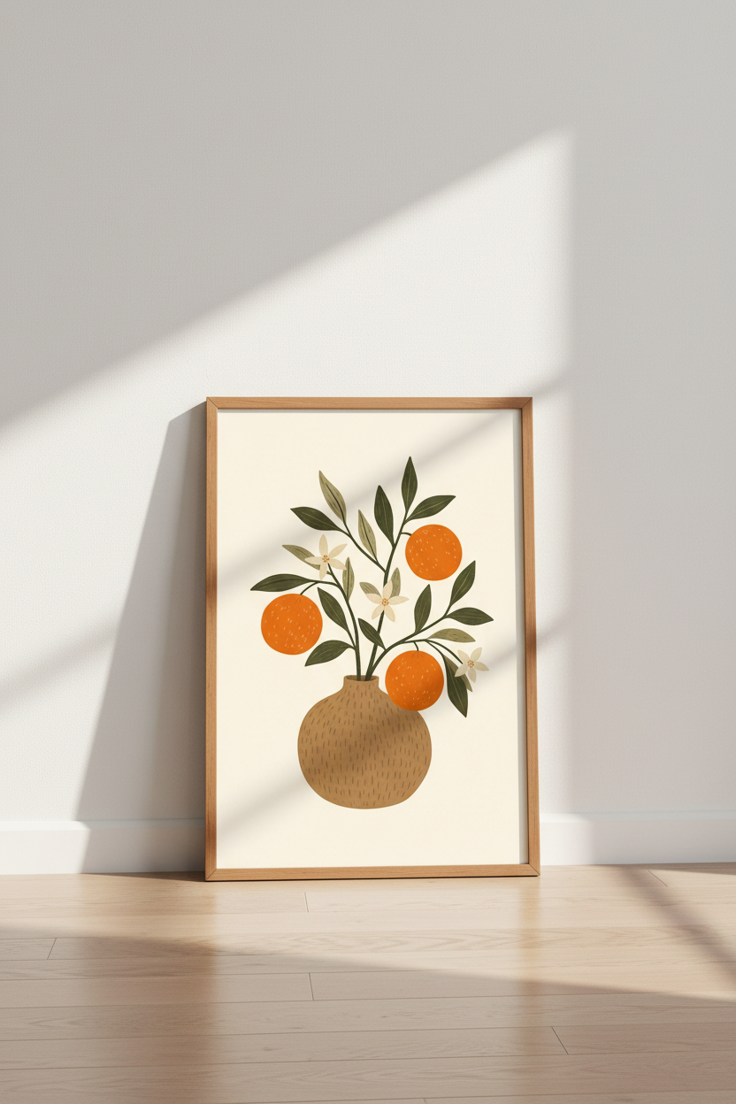 Orange Fruit Still Life Art Print | Kitchen Decor | Boho Botanical Poster