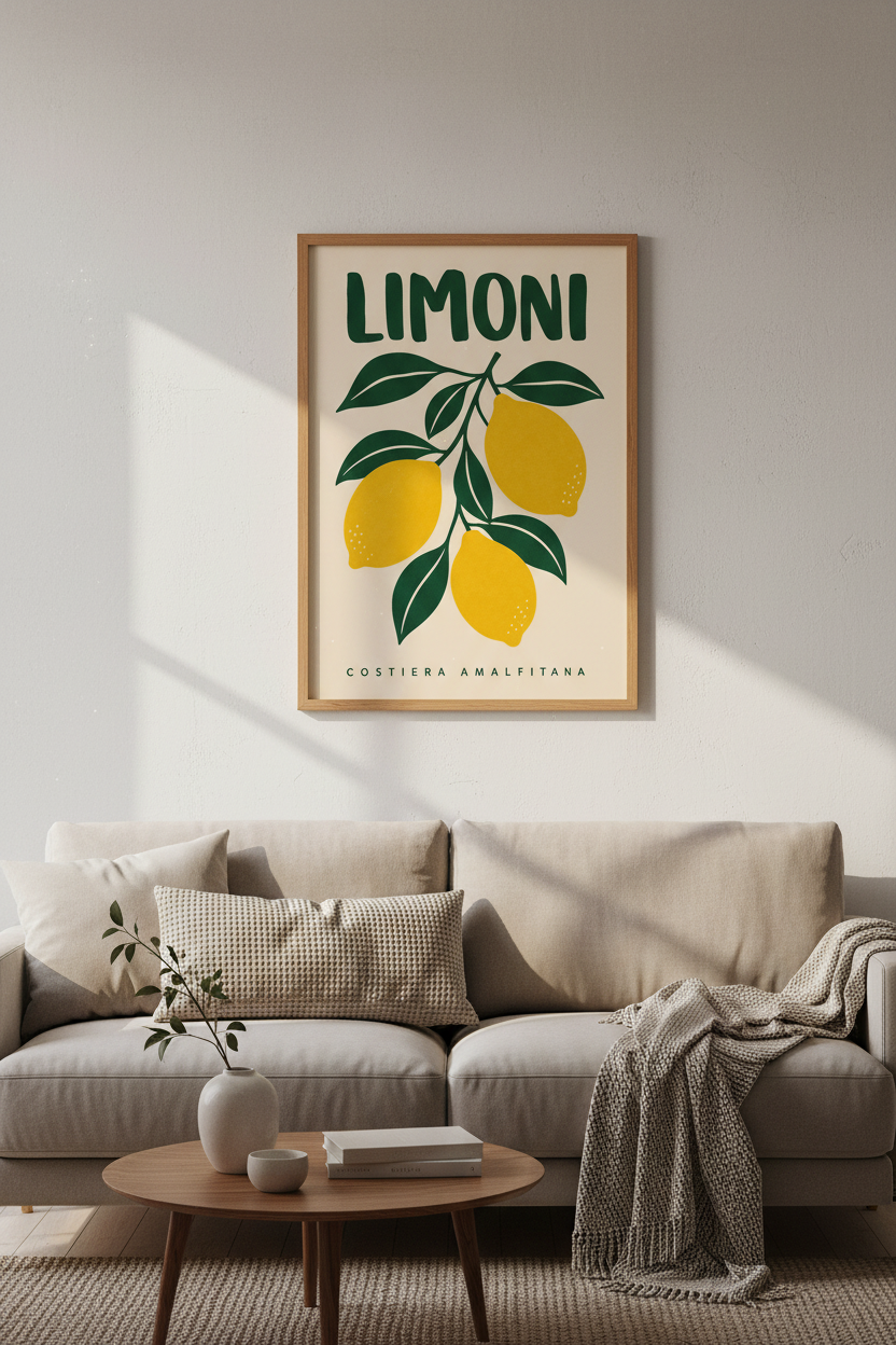 lemon wall art | Organic Citrus Print, Kitchen Decor | Bright Poster