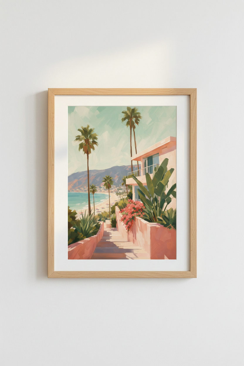 Coastal Palm Tree Print | Mediterranean Beach House Decor | Pastel Tropical Poster