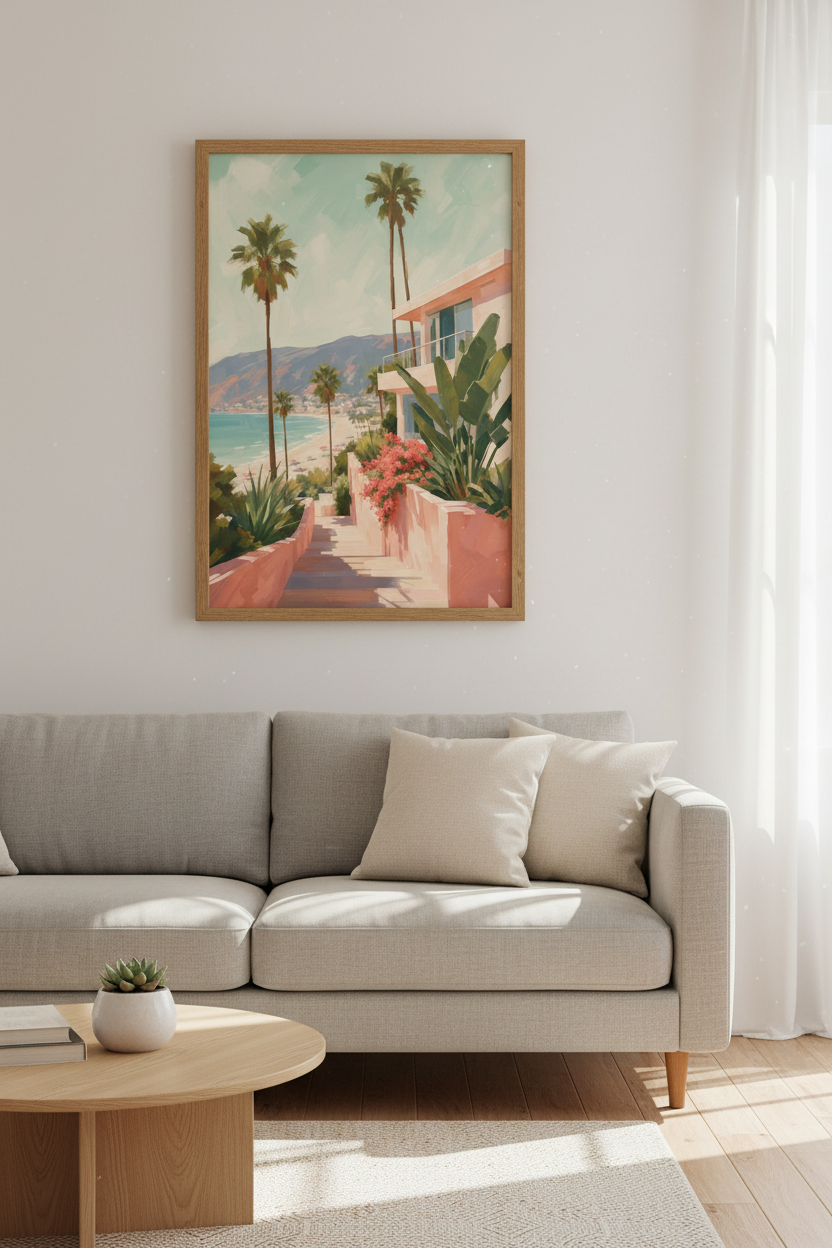 Coastal Palm Tree Print | Mediterranean Beach House Decor | Pastel Tropical Poster
