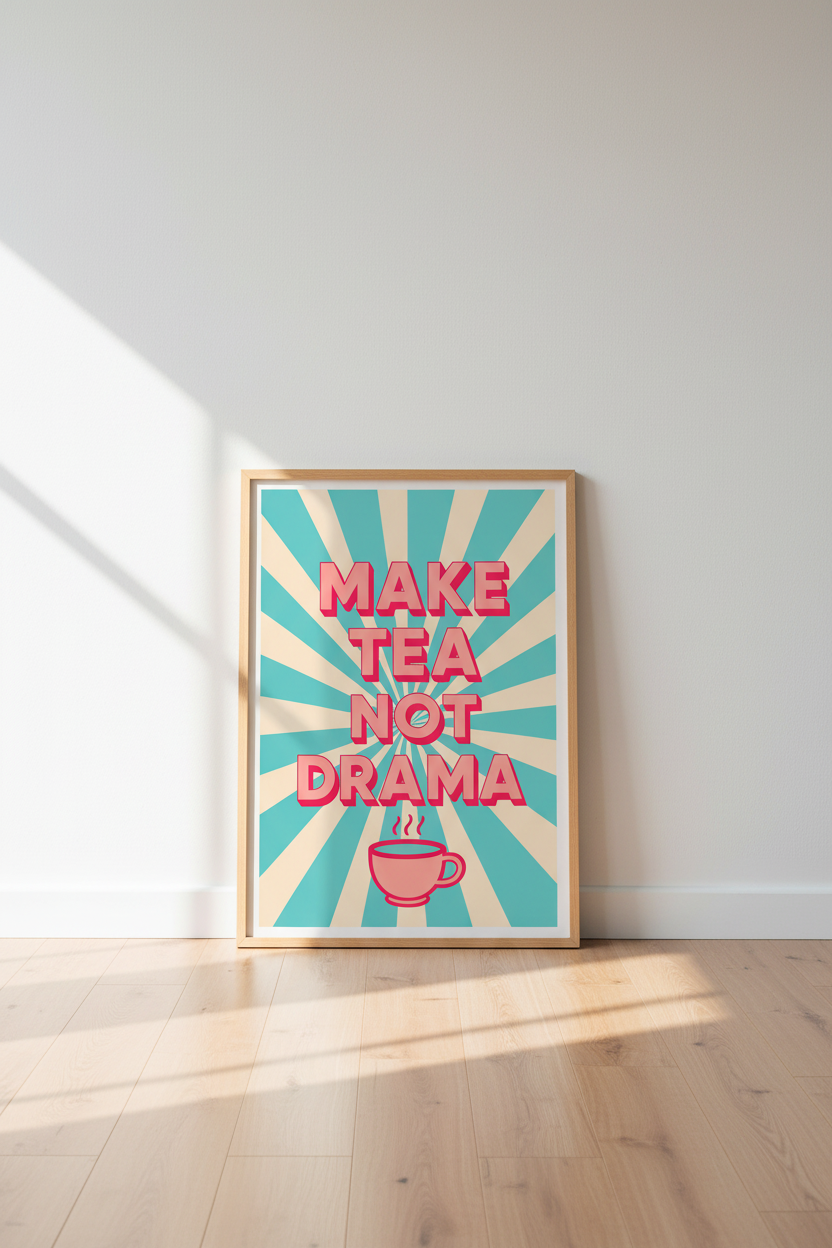 Retro Kitchen Wall Art Print | Teal and Pink Fun Quote Poster, Dorm Room Decor