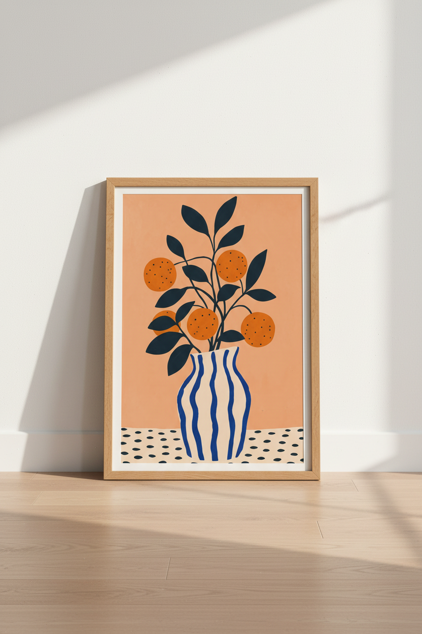 Abstract Orange Citrus Wall Art | Modern Kitchen Decor | Matisse Style Poster