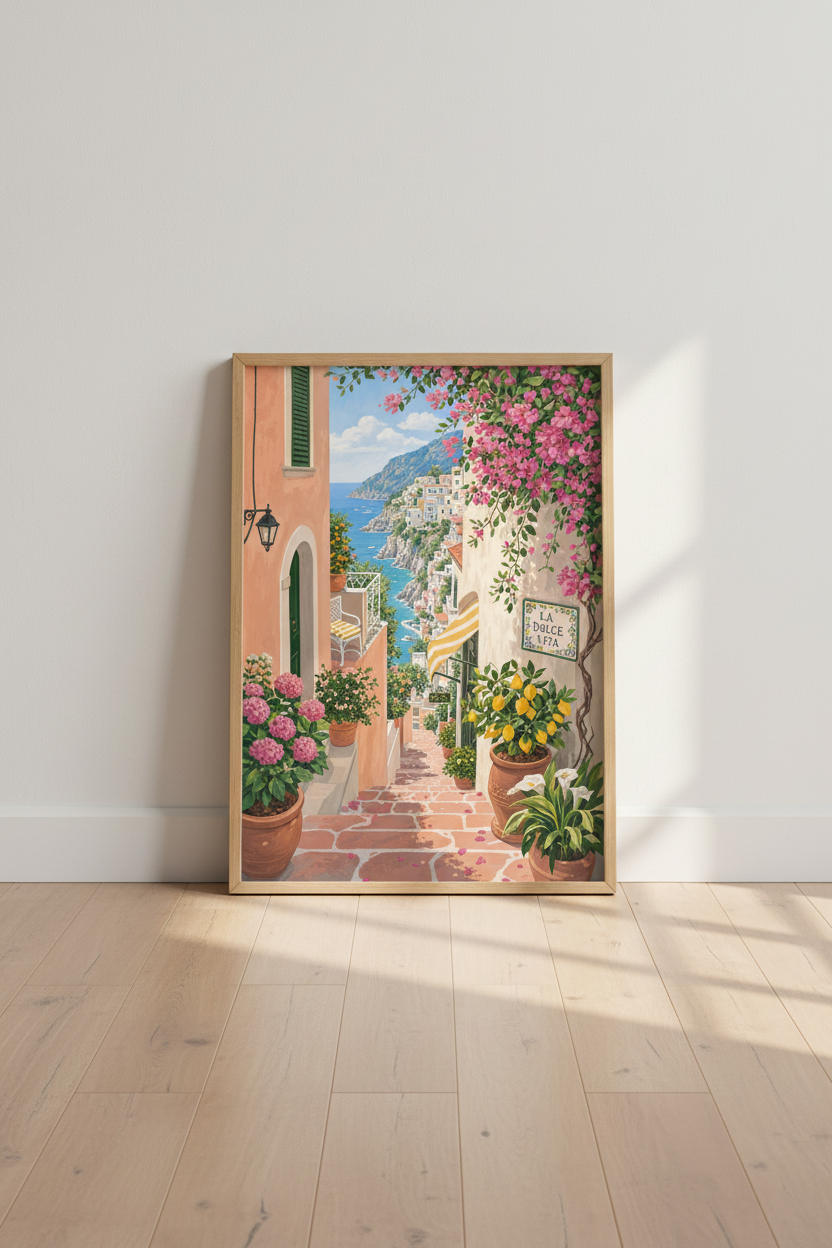 Italian Coast Landscape Art | Amalfi Positano Decor, Mediterranean Poster