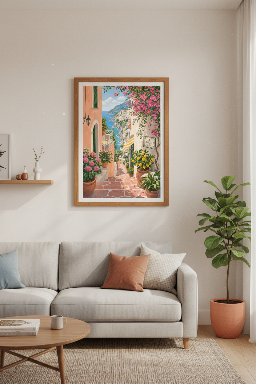 Italian Coast Landscape Art | Amalfi Positano Decor, Mediterranean Poster