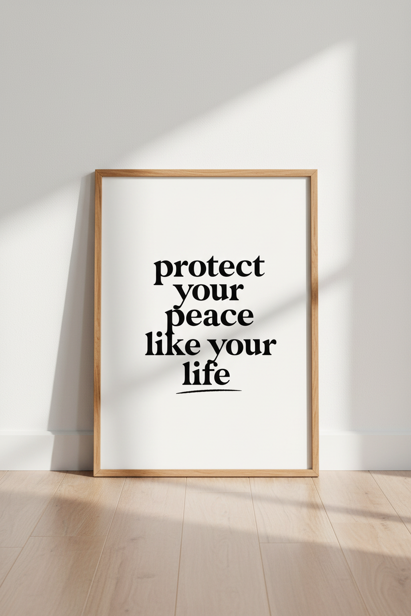 Protect Your Peace Quote Print | Minimalist Black & White Typography, Office Wall Art