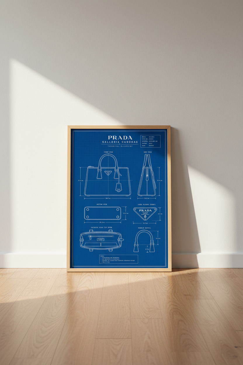 Luxury Handbag Blueprint Art | Fashion Technical Poster, Dressing Room Decor