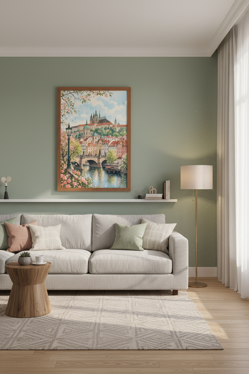 Prague Cityscape Watercolor Wall Art | European Travel Decor | Pastel Spring Poster