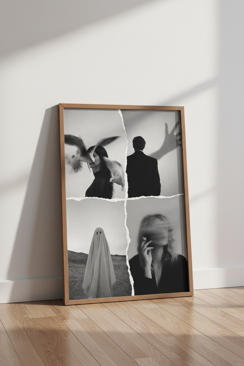 Surreal Black & White Collage Print | Moody Gothic Decor | Cinematic Poster