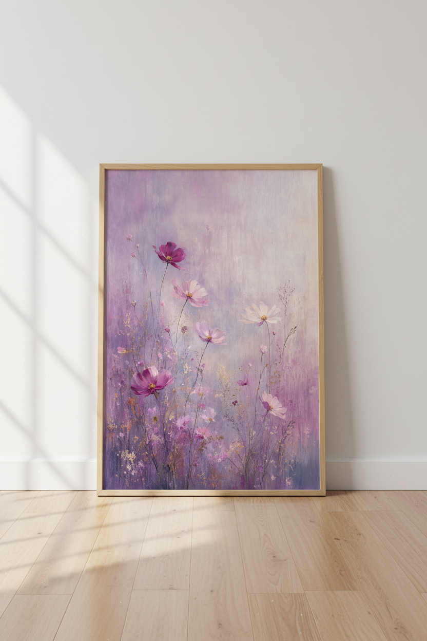 Purple Wildflower Floral Wall Art | Lavender Meadow Poster, Bedroom Decor Art