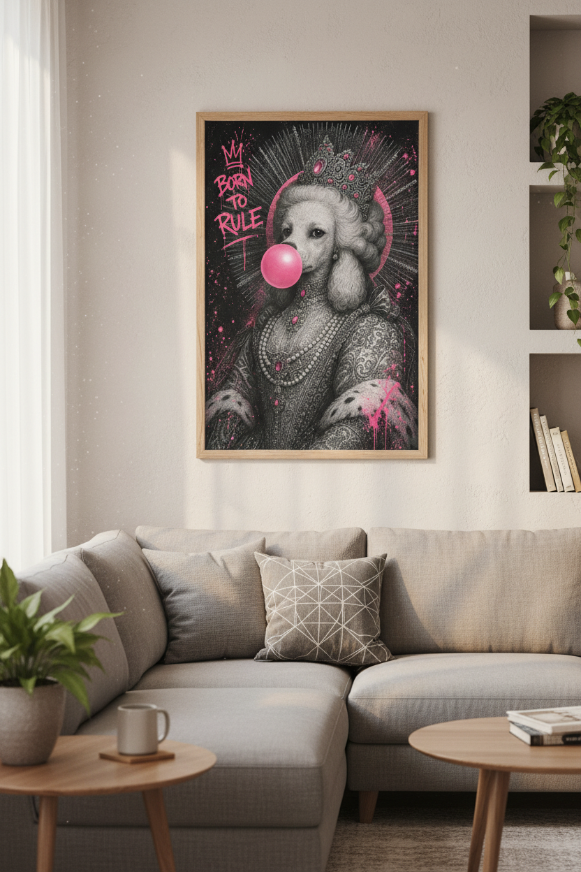 Royal Poodle Queen Wall Art Print | Pink Graffiti Dog Poster | Modern Maximalist Decor