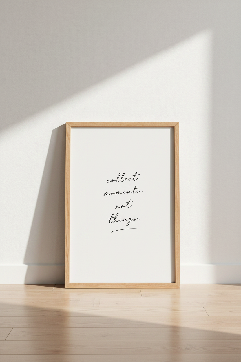 Collect Moments Not Things Wall Art | Minimalist Quote Poster | Modern Script Art