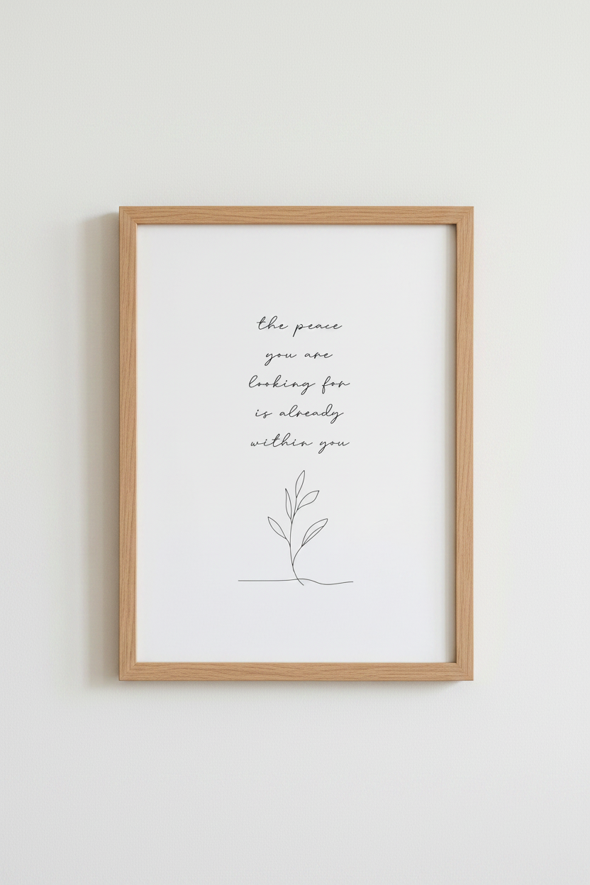 Peace Within Quote Wall Art | Minimalist Botanical Print, Mindfulness Decor