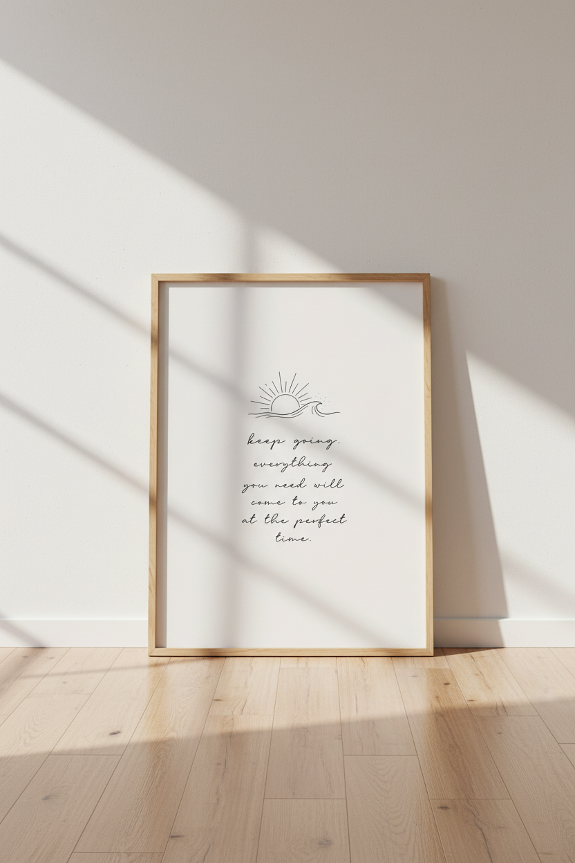 Keep Going Quote Wall Art | Minimalist Sun & Wave Poster, Office Decor