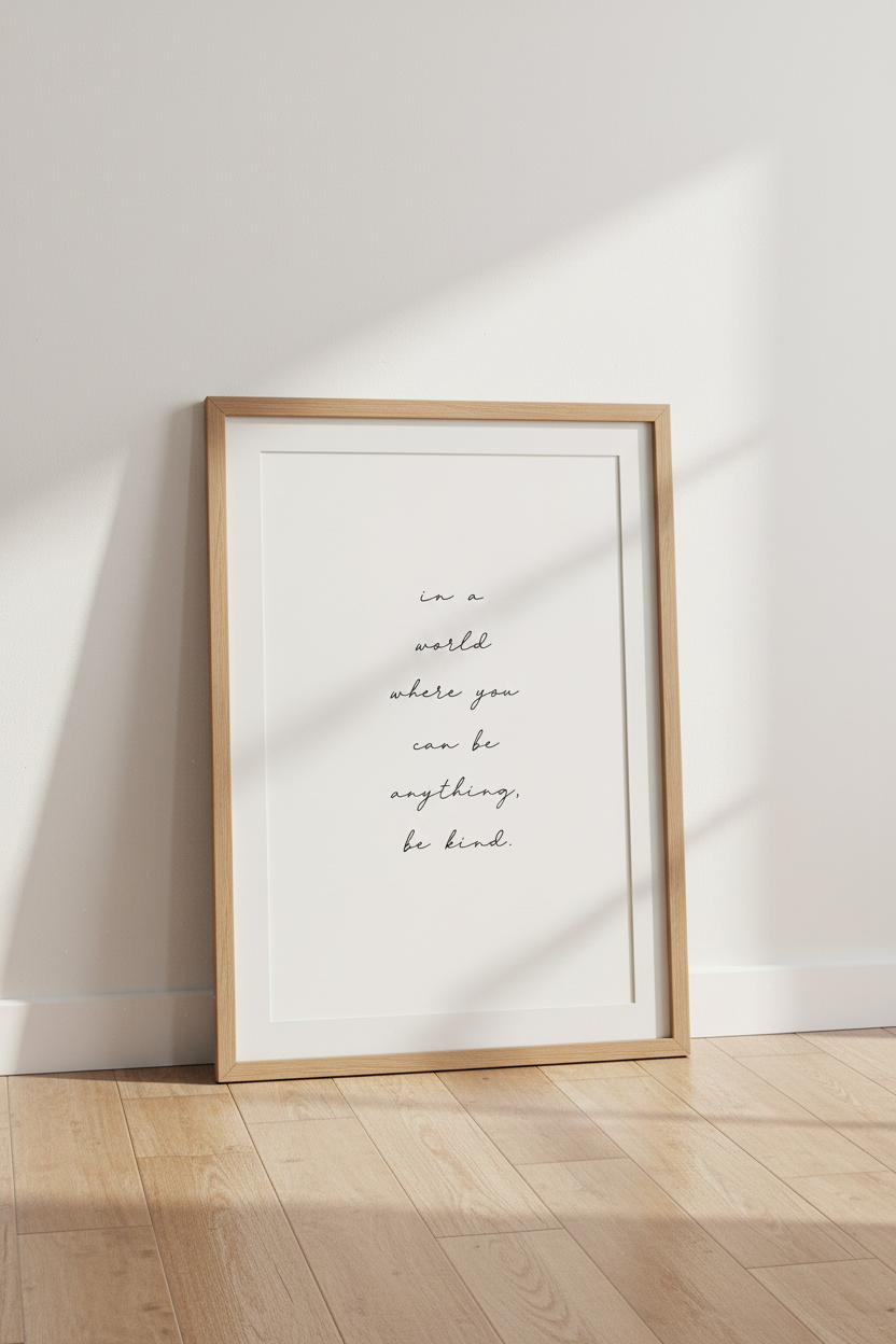 Be Kind Quote Wall Art Print | Minimalist Script Poster | Modern Nursery Decor