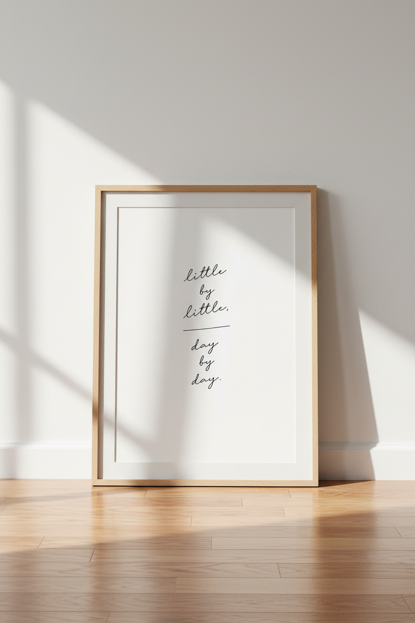 Little by Little Quote Print | Minimalist Calligraphy Art | Zen Home Decor Poster