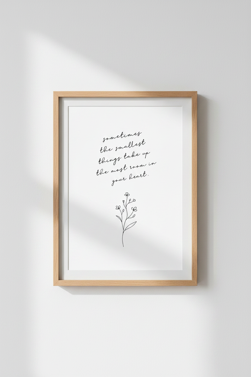 Nursery Quote Wall Art | Smallest Things Script | Minimalist Floral Poster