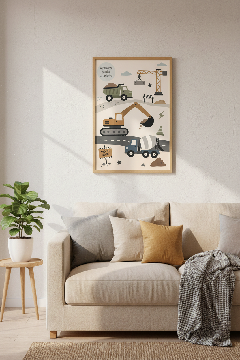 Construction Site Wall Art | Earth Tone Nursery Decor | Modern Toddler Poster