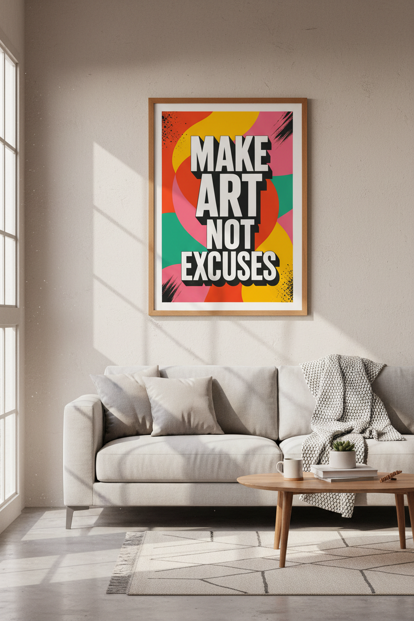 Make Art Not Excuses Print | Bold Studio Decor | Colorful Abstract Poster